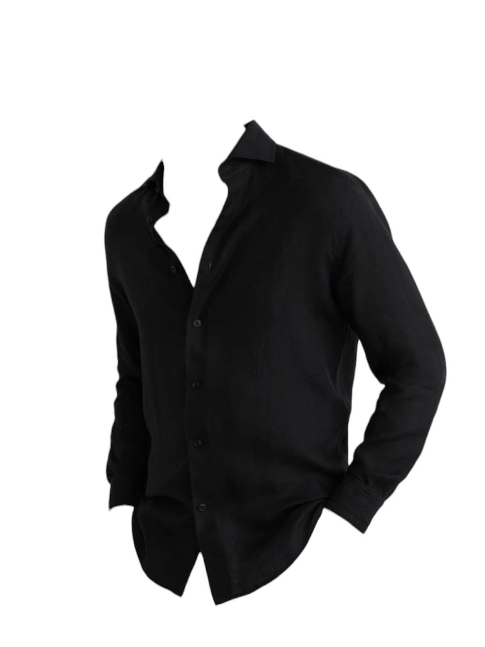 Reiss Ruban Linen Regular-Fit Long-Sleeve Shirt in Black L